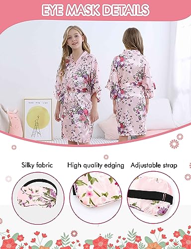 MEIKLE Kids Floral Silky Robes for Girls Spa Party Bridal Party Wedding Flower Girl with Blindfold Hair Band and Headband4