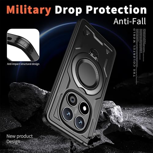 Coque compatible MagSafe Redmi Note 14 Pro antichoc militaire avec anneau noir MQ - 3
