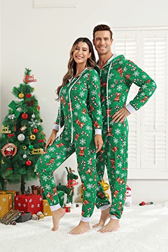 frawirshau Christmas Onesie Pajamas For Family Matching Onesies For Couples Christmas Pajamas Adult Men Reindeer Onesie Green 3XL4
