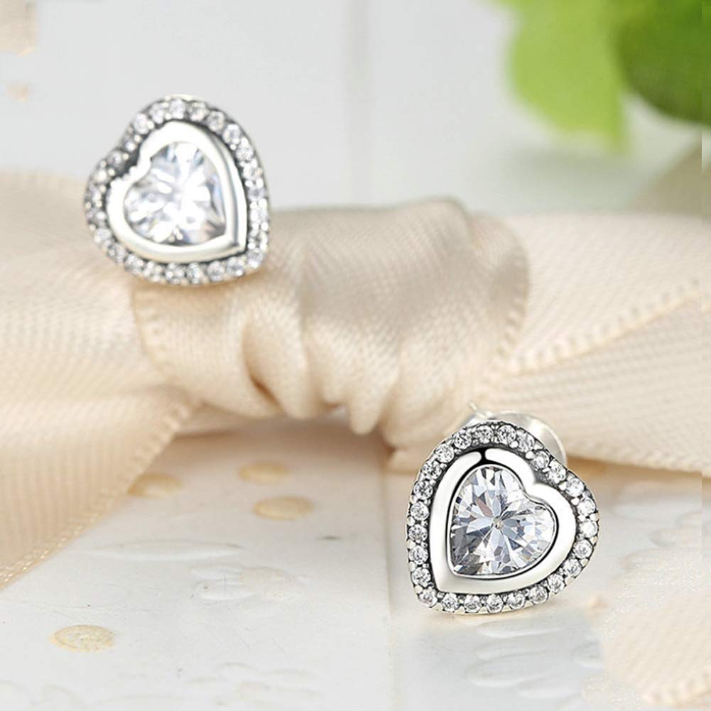 YCTTKDD Herz-Ohrringe – 925er-Sterlingsilber – Geburtsstein mit CZ-Kristall-Anhänger – Feine Schmuck-Ohrstecker für Frauen – rhodiniertes Silber – Zirkonia – Geschenke für Frauen