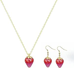 Cute Strawberry Pendant Necklace Small Fresh Mini Red Drops Oil Necklace For Women (Strawberry Necklace-Red - View #8