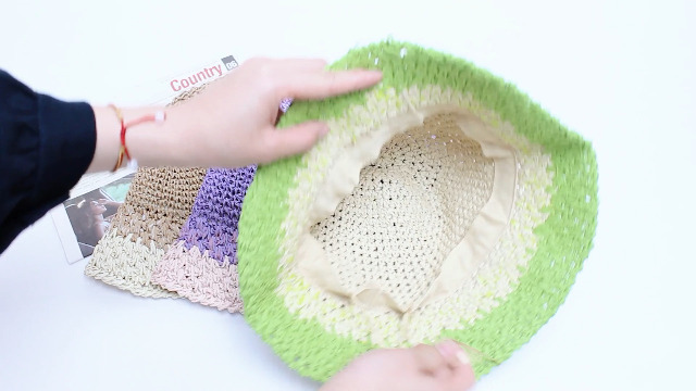 Sombrero de paja crochet color sólido para mujer miniatura 7