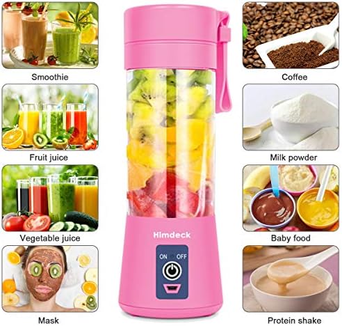 Personal Blender, Portable Blender for Smoothies and Shakes Handheld Electric Fruit Mixer Machine Six Blades 380mL USB Rechargeable Ice Mini Juicer Cup Home/Office/School/Outdoors (Pink)