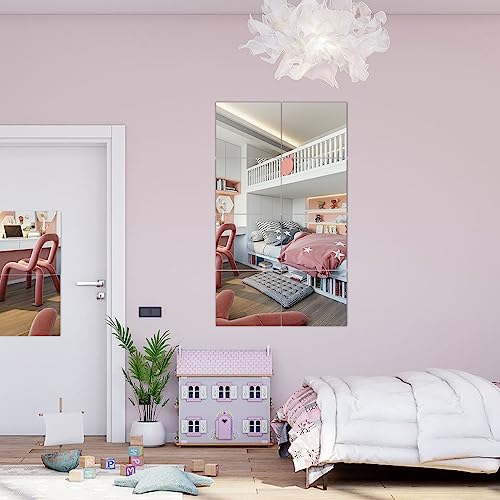Image of JEOYOO HD Glass Full Length Mirror Tiles - Set of 8, 14'' x 12'' - Frameless Wall Decor for Bedroom, Home Gym Mirrors for Wall, Full Body Mirror Stickers, Large Wall Mounted Mirrors