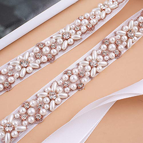 Beaded Bridal Sash Pearl Crystal Wedding Belt Handmade Rhinestone Bridesmaid Belt for Women Dress Accessories3