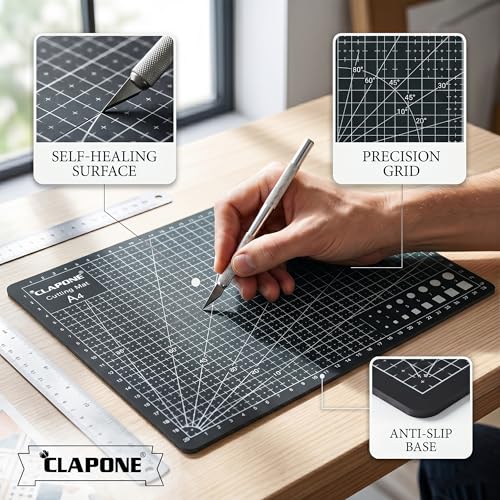Image of Self Healing Cutting Mat Double Sided 5 Layer PVC Rotary Cutting Board for Sewing Quilting Fabric Leather Craft Scrapbooking DIY Art Hobby Projects (Black, A4)