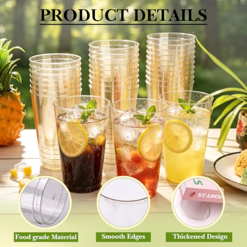 Image of 14 OZ 50 Pcs Gold Plastic Cups, Disposable Glitter Plastic Cups