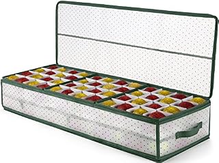 Premium Christmas Bauble Storage Box with 2 Sided Dual Zipper Closure - Keeps 96 Xmas Baubles, Christmas Decorations Accessories & Ornaments, Underbed Bauble Storage Container with 7.6cm Cubes