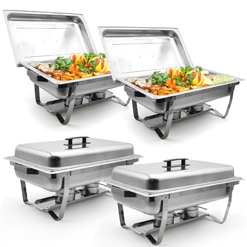 Lot de 4 Chauffe Plat LEUTHERIA - Chafing Dish ou rechaud en INOX Alimentaire pour Buffet/Bain Marie Professionnel/Maintien au Chaud/Traiteur/hôtel/Restaurant...