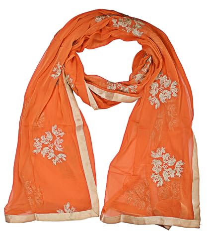 Image of Youthquake Golden Embroidered Work Chiffon Dupatta For Womens & Girls With 4 Side Gold Lace