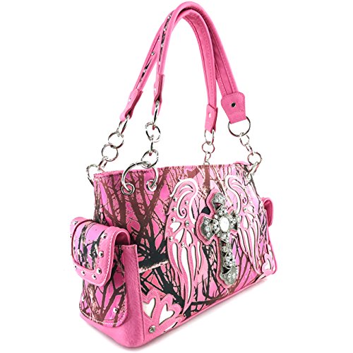 Justin West Camouflage Tree Branches Bling Rhinestone Cross Wings Handbag Purse Messenger Bags and Wallets3