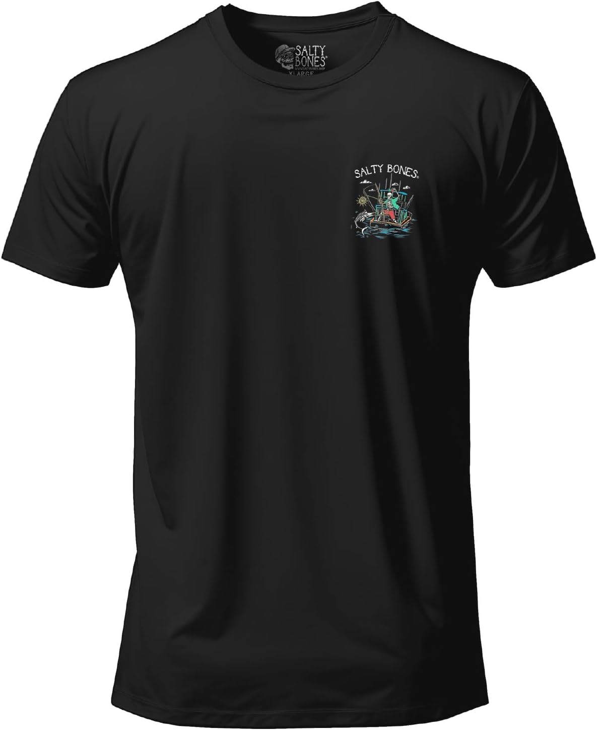 Salty Bones Born to Fish Forced to Work Fishing Boat Graphic T-Shirt, 100% Ringspun Cotton, Classic Fit, Printed in USA - Image 2