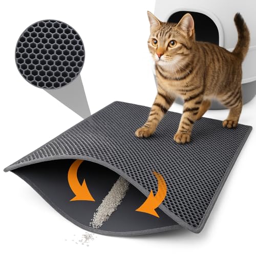 Premium Cat Litter Mat – Waterproof Double-Layer Trap Design – Easy to Clean, Soft EVA Material – Large or XL Size for All Litter Boxes – Non-Slip, Urine-Resistant, Mess-Free (Grey, L)