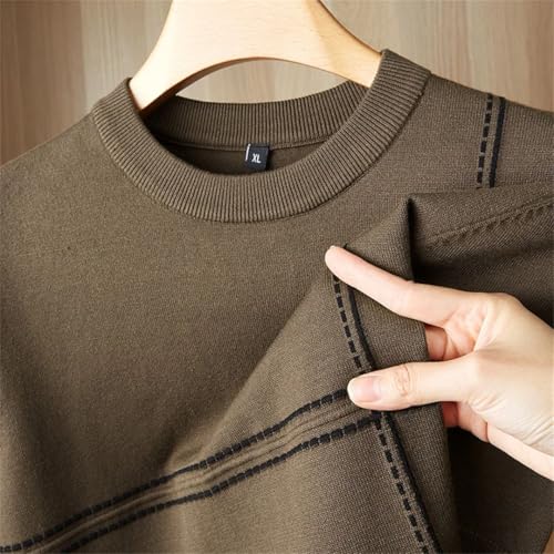 Men Crew Neck Striped Wool Sweater Soft Warm Short Sleeve Knit Pullover Jumper Top3