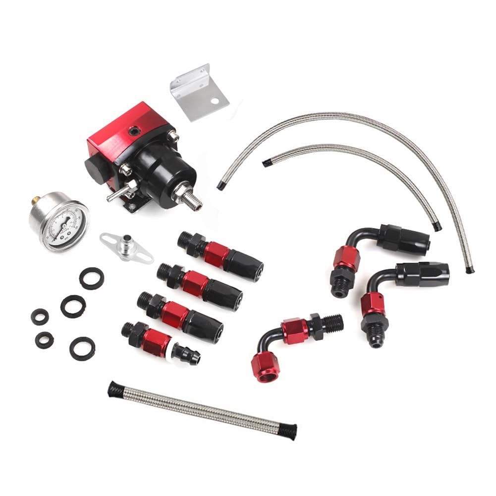 Osmond Régulateur de Pression de Carburant Réglable Universel avec Manomètre + Tuyau de Conduite de Carburant AN6 + Kit D'Extrémité de Raccords