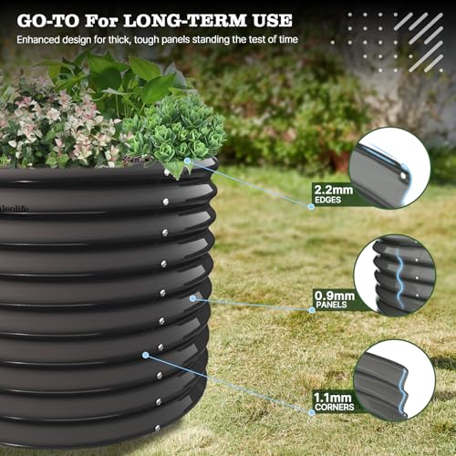 Jardineras elevadas galvanizadas ANLEOLIFE de 30 pulgadas para plantas flores exteriores redondas 6