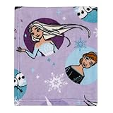 Disney Frozen Winter Cheer Lavender, Aqua, Green and White, Anna, Elsa and Olaf Toddler Blanket