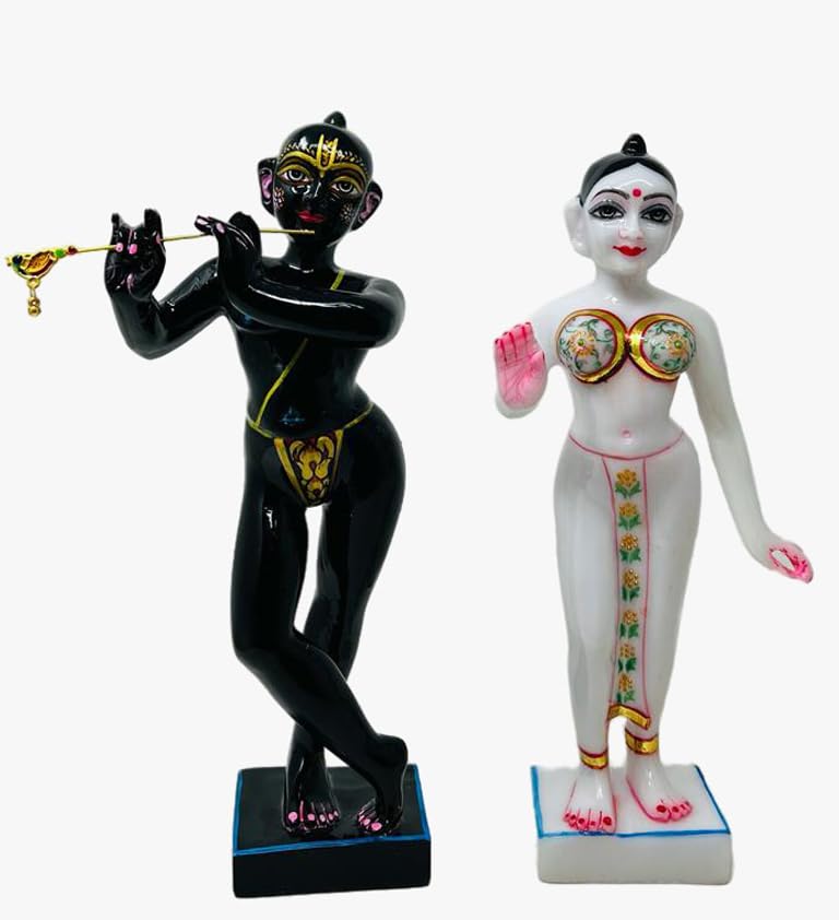 Marble Dust Iskon Radha Krishna Idol, 11.50 Inches, 1 Set of 2 Piece (Black & White)