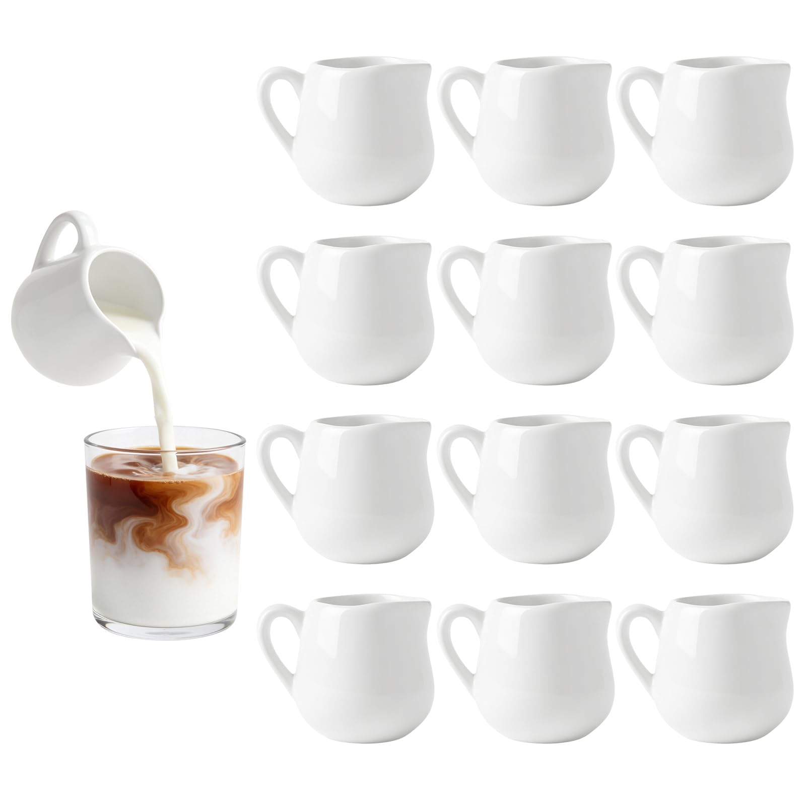 LQOZYYUL 12 Pack 110ml / 3.8oz Small Milk Jug, White Ceramic Sauce Pots Milk Creamer Pitcher, Mini Sugar Pot Gravy Jug Frothing Jug Coffee Cream Pouring Jug for Home Kitchen Coffee Bar