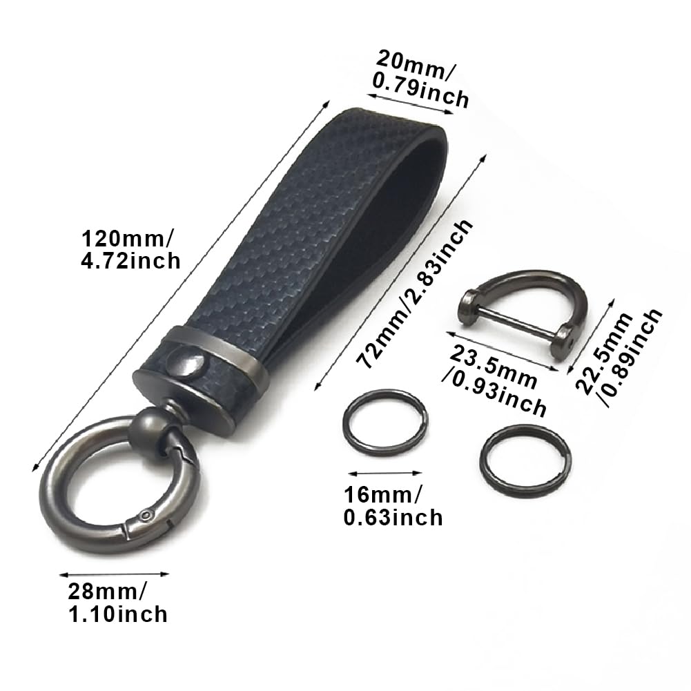 Carbon Fiber Style Car Keychain, Leather Keyring 360° Rotatable Car Key Fob Strap, Detachable Keys Chain Holder with Anti-lost D-Ring, Leather Keys Chain Holder for Men and Women Accessories — view 3