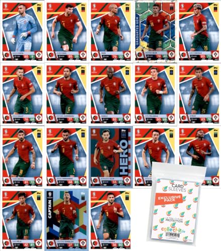 Bundle mit Match Attax UEFA Euro 2024 Germany - Mannschaftspaket - Portugal + Exklusive Collect-it Hüllen