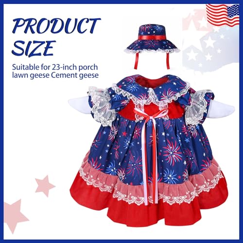 Patriotic Porch Goose Outfits 4th of July Lolita Lawn Porch Goose Clothes for 23" Cement Plastic Geese Statue Memorial Day Geese Costume USA 250th Anniversary Outdoor Patio Lawn Garden Decoration