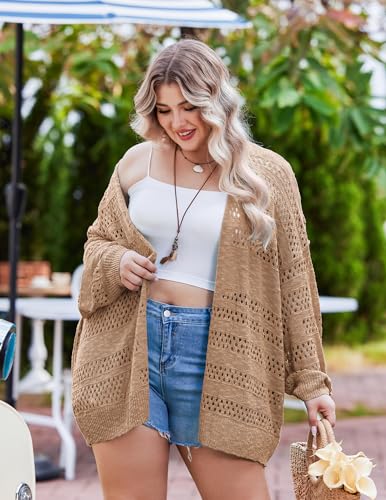 Image of IN'VOLAND Womens Plus Size Crochet Cardigan Lightweight Long Sleeve Open Front Oversized Boho Sweaters Kimonos