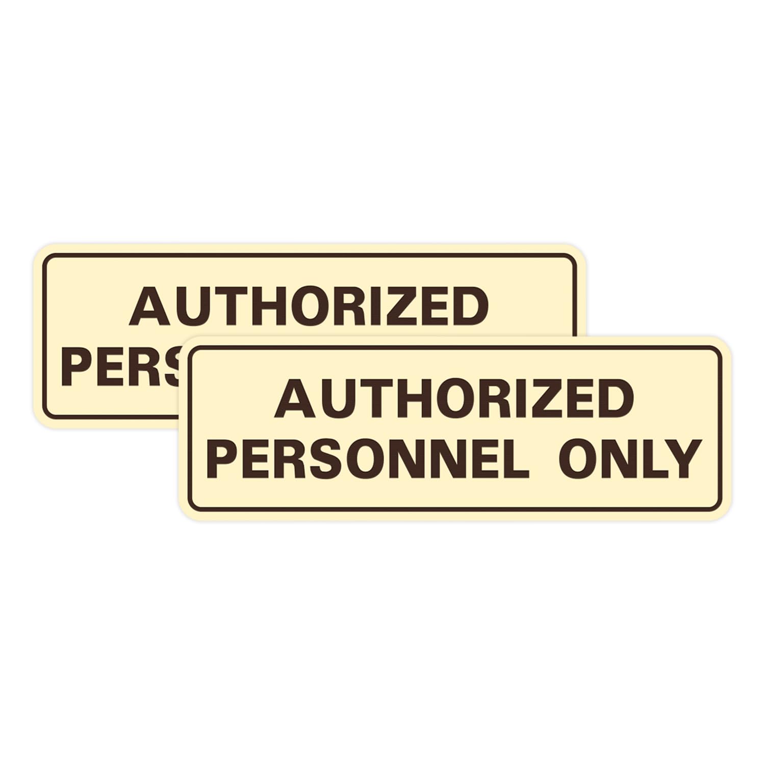 Standard AUTHORIZED PERSONNEL ONLY Wall or Door Sign - Secure Access Control - Easy Installation - Ivory/Dark Brown - Large (2 Pack)