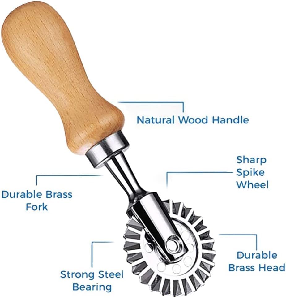 Ravioli Cutter Stamps with Roller Wheel Round Mold with Wooden Handle and Fluted Edge Pasta Press Pasta Cutter for Home and Kitchen Use- 1.3