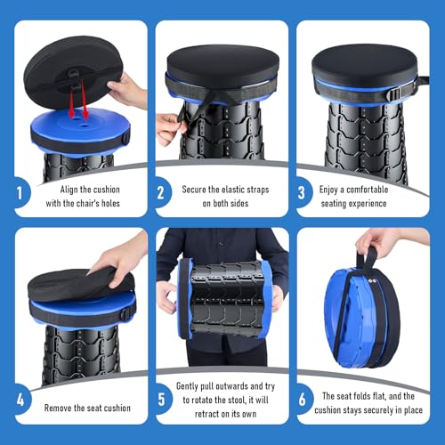 Image of 2026 Upgraded Collapsible Stool with Cushion, Portable Folding Stool for Adults Heavy Duty, Camping Stools for Outdoor Camping Travel Hiking Fishing, Adujstable Folding Chair Footrest,Blue