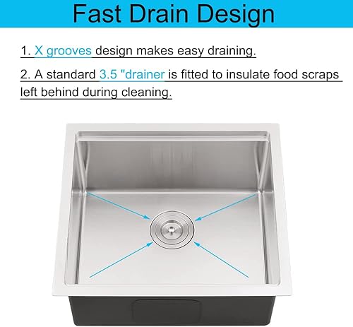 Miniatura 6 de Fregadero de cocina de montaje inferior de 21 pulgadas, fregadero de cocina de 21 x 18 pulgadas, fregadero de cocina de acero inoxidable calibre 16,