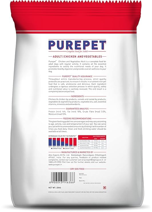 Image of Purepet Adult Dry Dog Food 20kg | Chicken & Vegetable Flavour | Promotes Health & Vitality | Balanced Nutrition | Supports Digestive Health