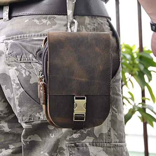 Le'aokuu Mens Genuine Leather Vintage 6" Outdoor Small Hook Pouch Bum Waist Bag Pack (Dark Brown 1)2