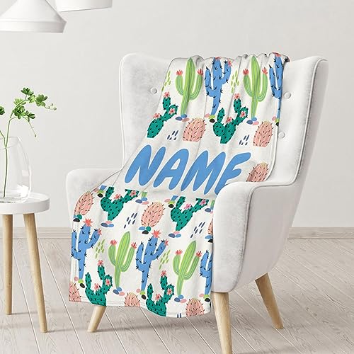 Custom Cactus Throw Blanket - Soft, Fuzzy & Warm - 50x60 Inches Flannel Blankets for Living Room, Sofa - White Aesthetic Throws Gift for Teen