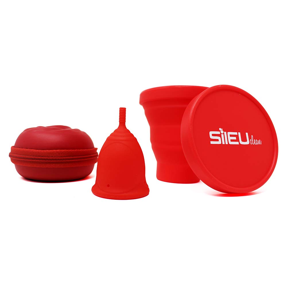 Pack Sileu Travel: Copa Menstrual Rose - Modelo de Iniciación - Talla L, Rojo, Flexibilidad Standard + Estuche de Flor + Esterilizador Plegable