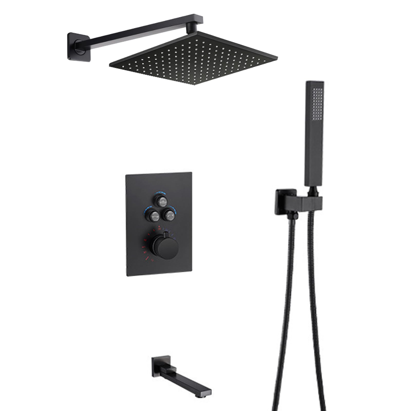 Kit soffione doccia a pioggia nero da 25,4 cm, miscelatore per doccia a scomparsa, in ottone, set doccia a soffitto con tubo flessibile incluso aggiornamento del bagno.