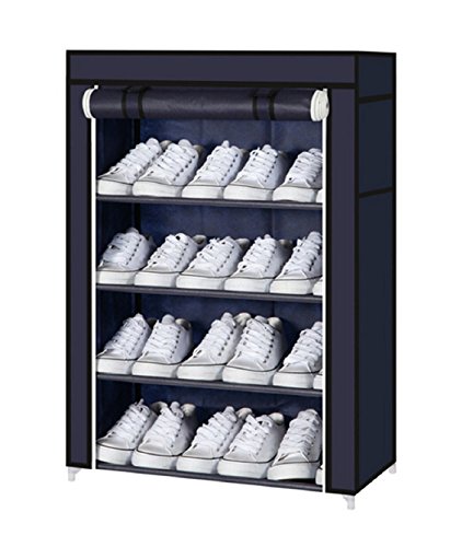 Image of OBBO 4-Layer Collapsible Shoe Rack | Foldable & Space-Saving Shoe Organizer with Durable Metal Frame - Portable Storage Shelf for Shoes, Slippers & Boots | Ideal for Home, Closet, Hallway - Black