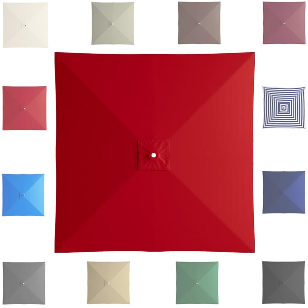 GJPXFR 6.5'x6.5' 8'x8' Square Umbrella Replacement Canopy 4/8 Ribs Patio Umbrella Replacement Cover Weatherproof Yard Market Parasol Top Cover Cloth(Red,2x2m/6.5x6.5ft)