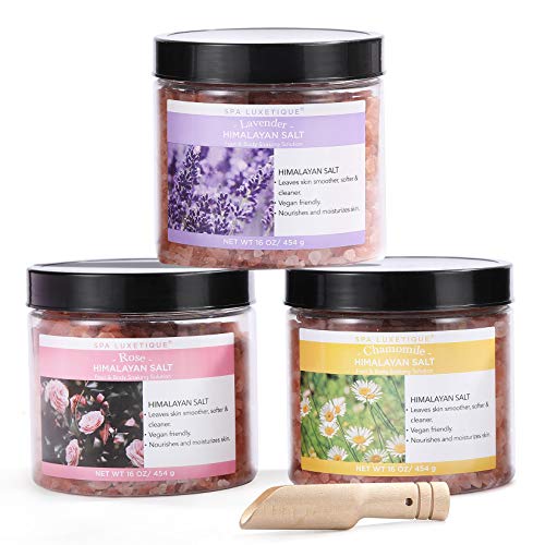 Spa Luxetique Epsom Salt Soaking, Pink Himalayan Bath Salts - Bath Salts Gift Set with Bath Bombs, Essential Oil, Wooden Scoop, Revitalize and Soothes Skin, Relaxing Bath Salts for Women or Men.