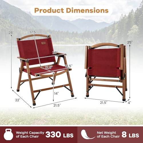 GIANTEX Silla Plegable para Camping, Silla Ligera al Aire Libre con Tela Transpirable y Estructura Sólida de Bambú, Silla Portátil de Respaldo Bajo para Jardín, Soporta 330 Libras miniatura 3