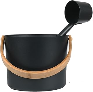 CALIDAKA Sauna Bucket,7L Aluminum Sauna Bucket with Long Wooden Handle Spoon,SPA Shower Bath Accessories,for Spa Sauna and Home Sauna,Sauna Accessories Kit with Sauna Ladle and Bucket