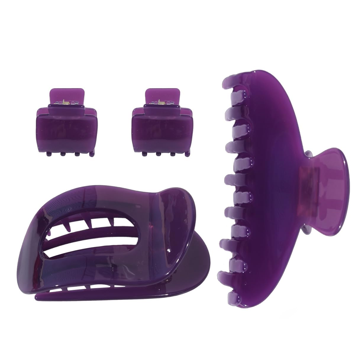 Deep Purple Acetate Hair Clips Set for Women & Girls, 4PCS Hair Accessories (1 Large Claw + 1 Medium Duckbill + 2 Small Claw), Non-Slip Strong Hold Clips for Thick & Thin Hair