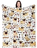 Tinerpoim Pug Blanket Gifts Warm Pugs Throw Blanket Pug Lovers Birthday Gifts Decor for Kids Adults 50'x40'