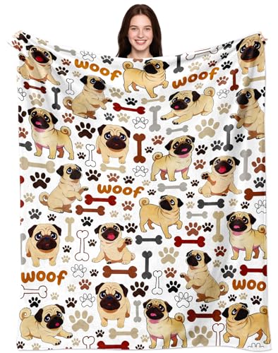 Tinerpoim Pug Blanket Gifts Warm Pugs Throw Blanket Pug Lovers Birthday Gifts Decor for Kids Adults 50x40