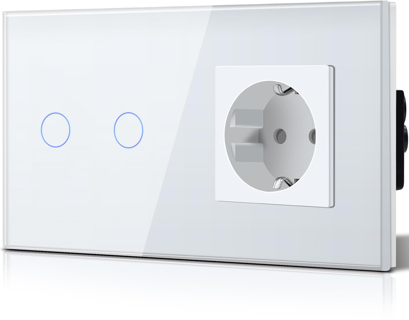 BSEED Interruptor táctil y enchufe pared,Panel de Vidrio con pulsador LED,Conmutador Modernos,Sin Función Wifi,2 Gang 1 Vía+1 Enchufe,157mm Blanco