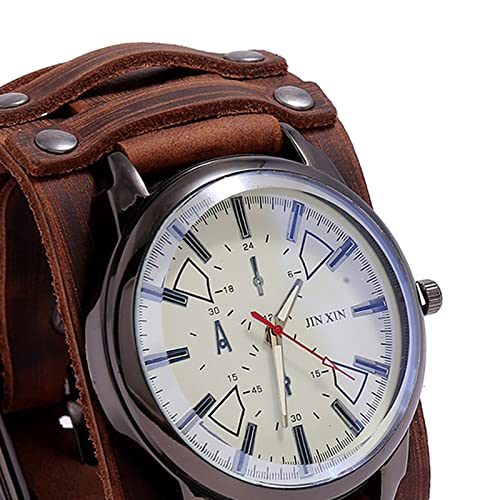 Colaxi Relógio ponteiro punk vintage, pulseiras masculinas ajustáveis de couro, relógio de pulso ele