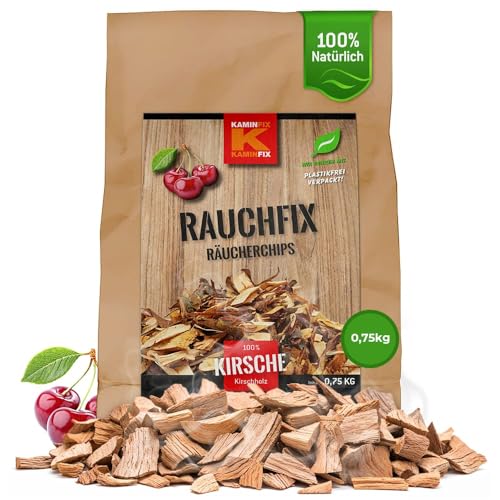 Kaminfix Räucherchips Kirsche - Premium Räucherchips Gasgrill & Holzkohle Grill & Smoker - 100% natürliche & unbehandelte Räucher Chips aus Kirschholz - Räucherchips für Grill - Smoker Chips (750g)