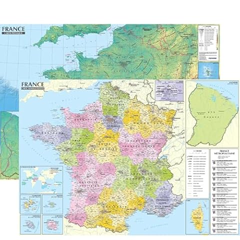 France 1/1.500.000 - carte administrative et physique (avec barres alu) 95 × 67 cm