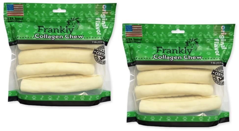 Frankly Original Natural Flavored Beef Chew Dog Retriever Rolls - High Protein Collegen Packed - Made in The U.S.A. - 4 Count 7-8" Roll (Pack of 2-