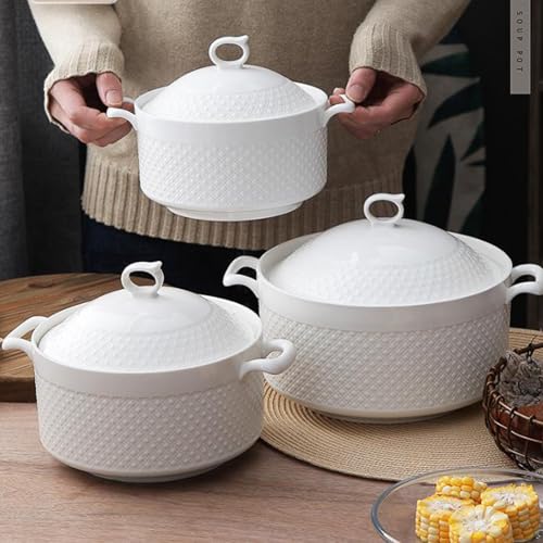 Elegante weiße Keramik-Suppenterrine mit Deckel, 1800 ml, Porzellan-Suppenschüssel für Zuhause und Restaurant, Küchendekoration, perfekt zum Servieren von Suppen und Eintöpfen